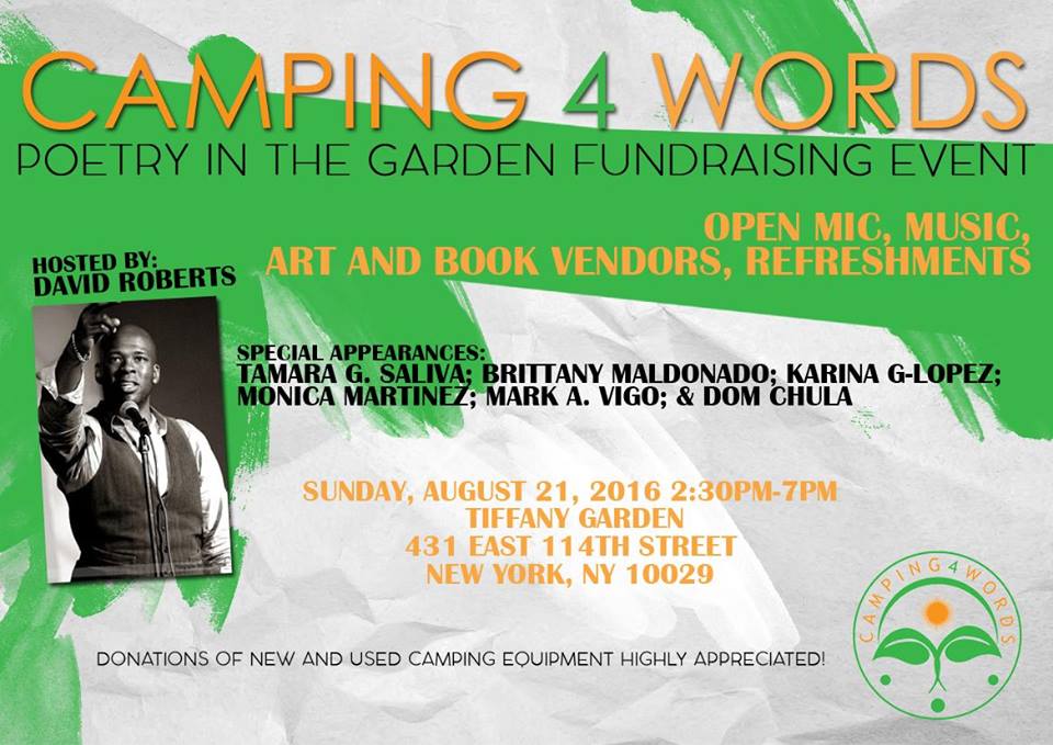 Monica's Camping for Words Aug 21, 16 Fundraiser Flyer